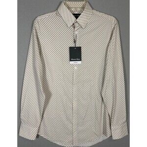 NWT Mizzen Main Leeward Shirt Mens S White Brown Geometric Trim Fit Performance